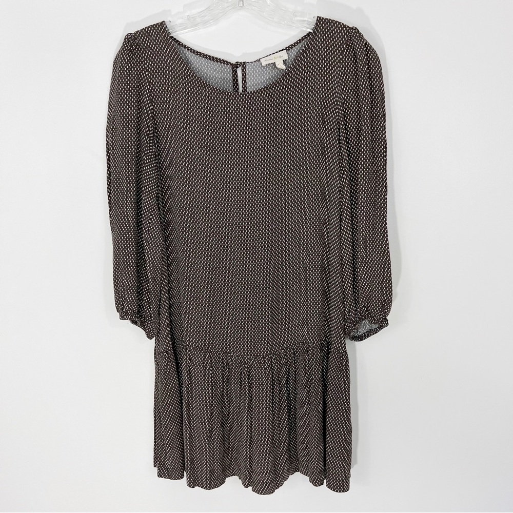 Anthropologie Meadow Rue Drop Waist Brown Polka Dot Dress Size 6